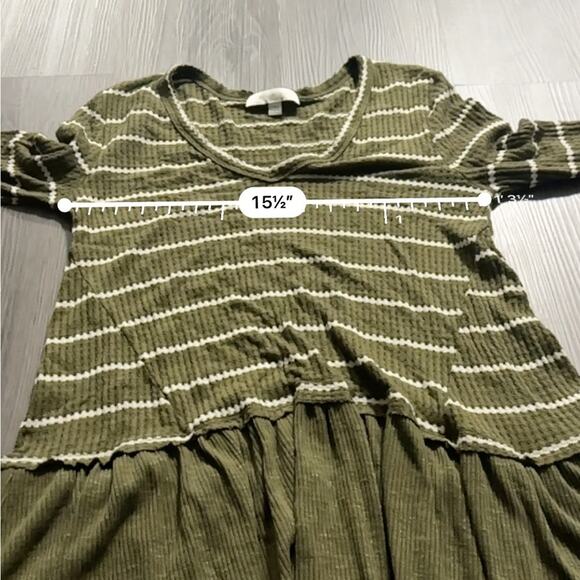 Anthropologie Eri + Ali Tallie Olive Green & White Striped Peplum Top Size‎ S - Picture 8 of 9
